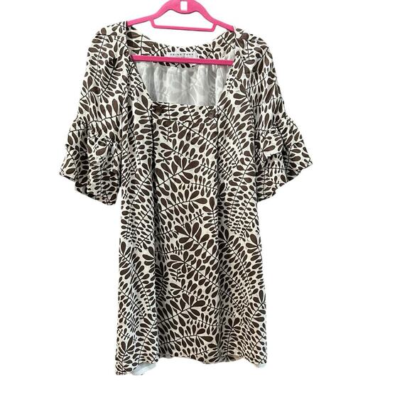 Trina Turk Women's Brown White 100% Silk Cuddle Fronds Cocoa Shift Dress Size 8 - Picture 1 of 6